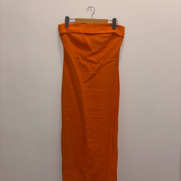 MANGO Orange Linen Strapless Dress - Picture 4 of 5